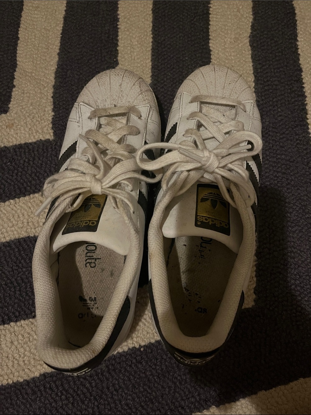 Adidas White and Black Superstar Shell-Toe Sneakers